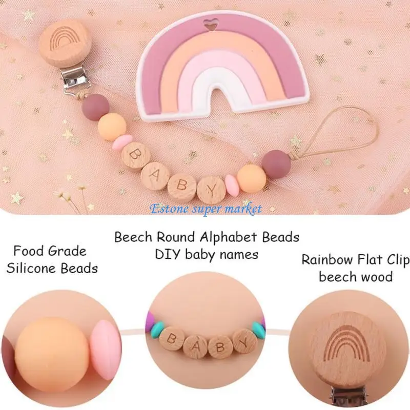 090B 2 Pcs Baby Pacifier Chain Clip Rainbow Teether Set Newborn Nipple Dummy Holder
