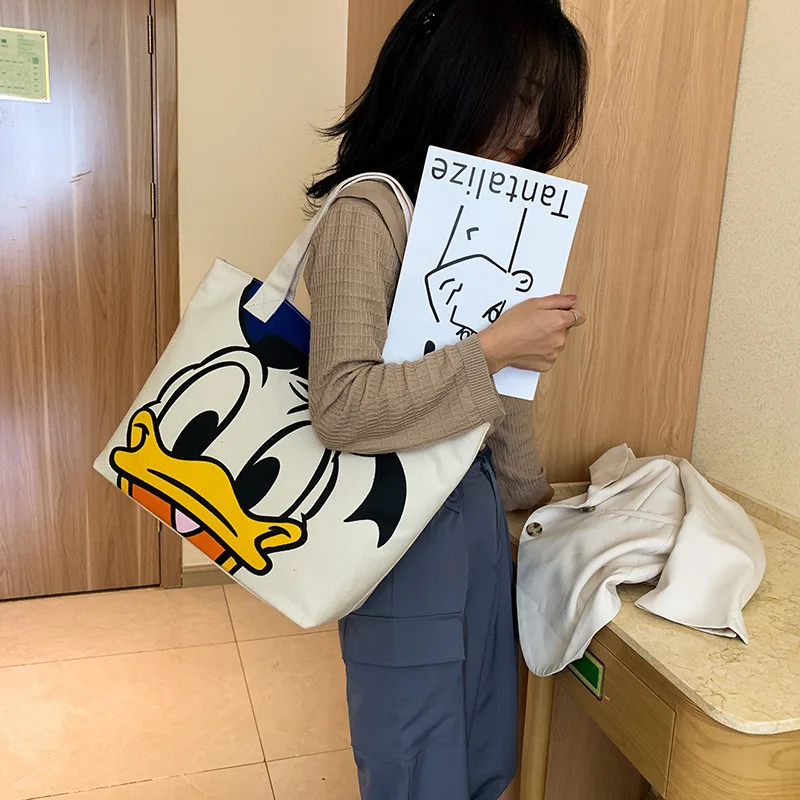 Disney Mickey Mouse Shopping Bag Boys Girls Large Capacity Shoulder Bag Ladies Canvas Cartoon Shoulder Bag Ladies Handbag