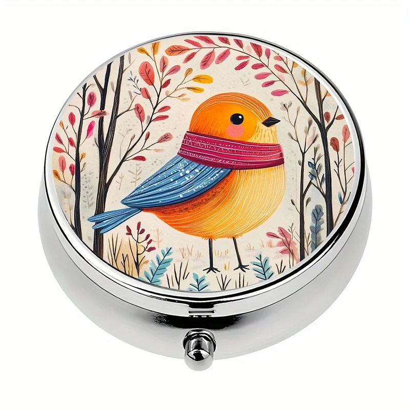 1 autumn bird-themed storage box with 3 compartments, organizer box, decorative vitamin storage bag or wallet, flat print