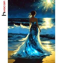 Huacan 5D Diamond Painting New Arrivals Seaside Woman Home Decor Embroidery Mosaic Girl Landscape Wall Art