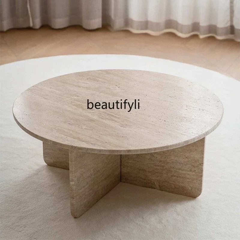 

Natural travertine coffee table small apartment living room household sofa next to round coffee table designer2005