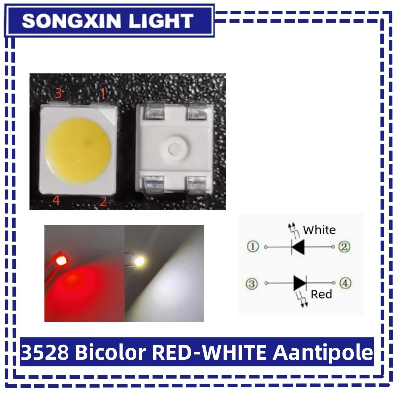 100 Stück 3528 SMD LED Bi-Color Rot-Weiß LEDs NEUES Modellzug Eisenbahnmodellierung PLCC-4 Antipole FÜR 0SROM – Detail 2