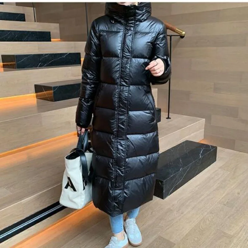 Down Jacket Women Long Hooded Warmth Winter 2022 New Loose Jacket Thick Black Three-Proof Winter Coats