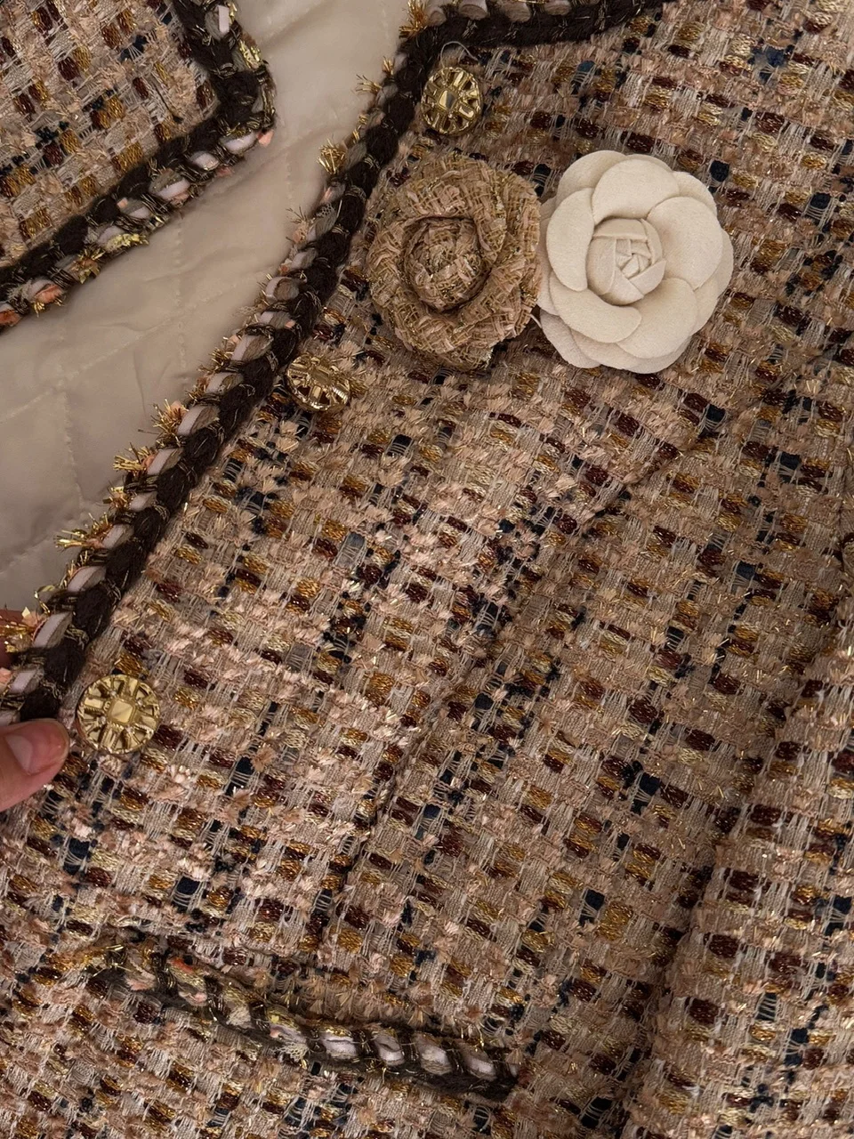 

Faionable Heavyweight ort Luxury Women's Jaet Autumn Ele Rich Girl Perfume Sle Верхняя одежда Long Sve Polyester