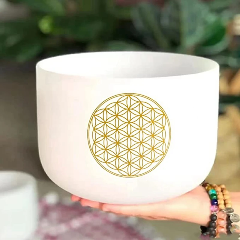 528HZ C Note Bowl 8 Inch Flower Of Life Crystal Singing Bowl Meditation Sound Bath Sound Healing Chakra Singing Bowl