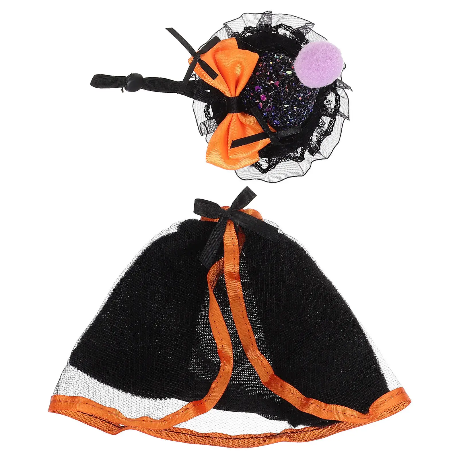 

1Set Halloween Mini Desk Goose Outfit 7 Inch Witch Hat Ghost Cloak Soft Fabric Tabletop Decor Party Holiday Goose Costume