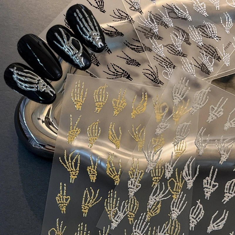 5D Relief Skeleton Hand Halloween Nail Art Stickers Adhesive Nail Sticker Skull Nail Art Decoration Decals Manicure Supplies