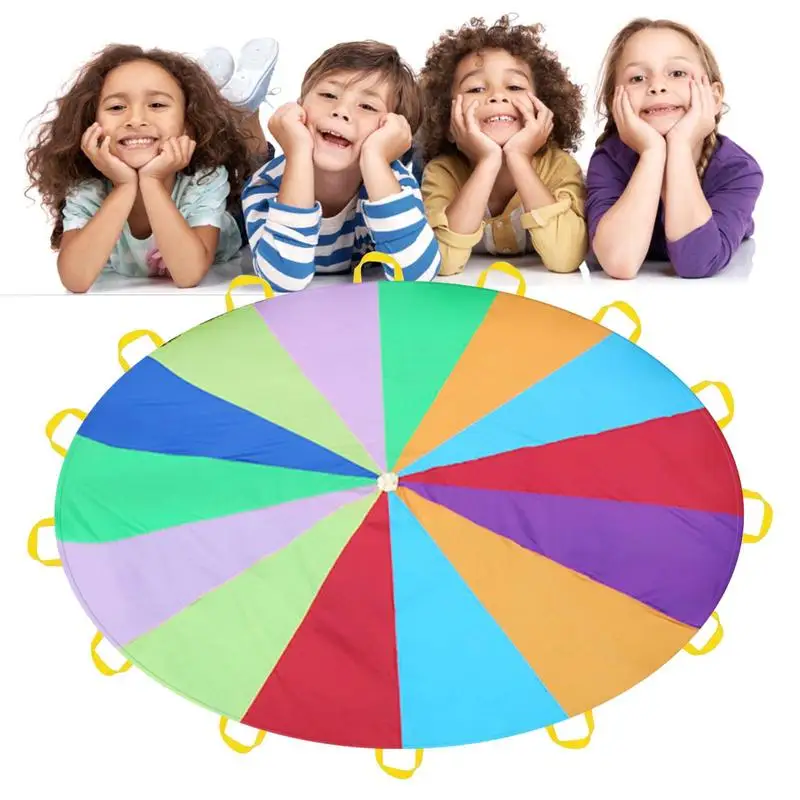 Rainbow Parachute For Kids Sports Development Outdoor Rainbow Umbrella Parachute Toy School Group Activity Puzzle Game