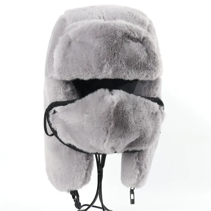 Winter Thermal Faux Rabbit Fur Bomber Hats Women Men Russia Hat Face Neck Earflap Snow Caps