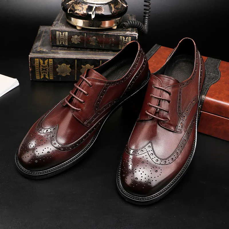 Men's Goodyear Welted Large Size Brogue Dress Shoes | Washed Horsehide Leather Vintage British Oxfords | Wedding Formal Footwear