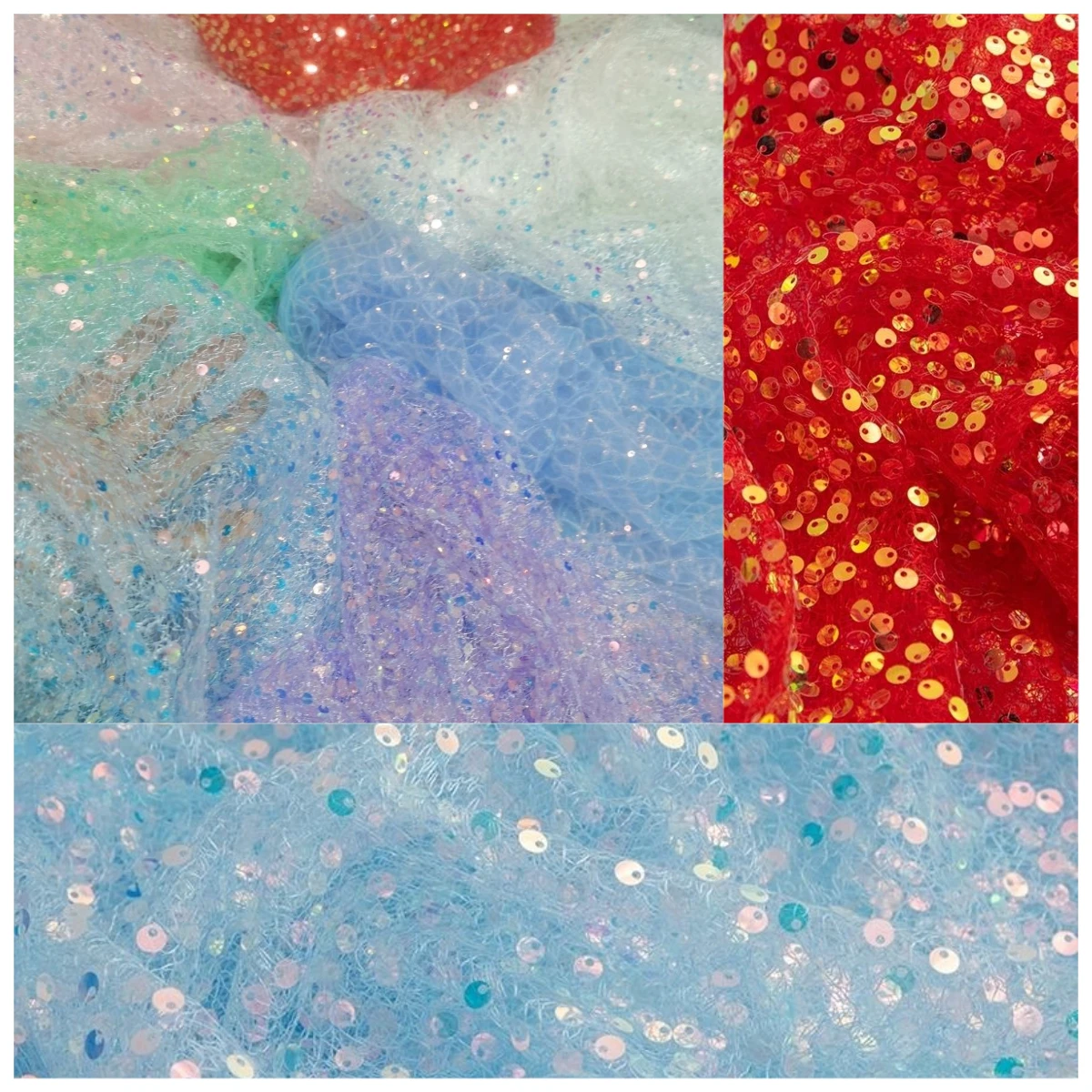 

5MM crystal sequin embroidered lace fabric shiny glitter dress fabric for stage costumes performance wear DIY crafts