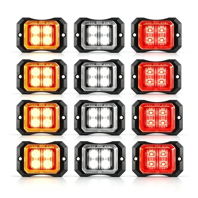 4PCS Truck Warning Light Car Strobe 4LED Side Lamp Lorry Front Rear Emergency Flashing Side Marker Lights Taillamps