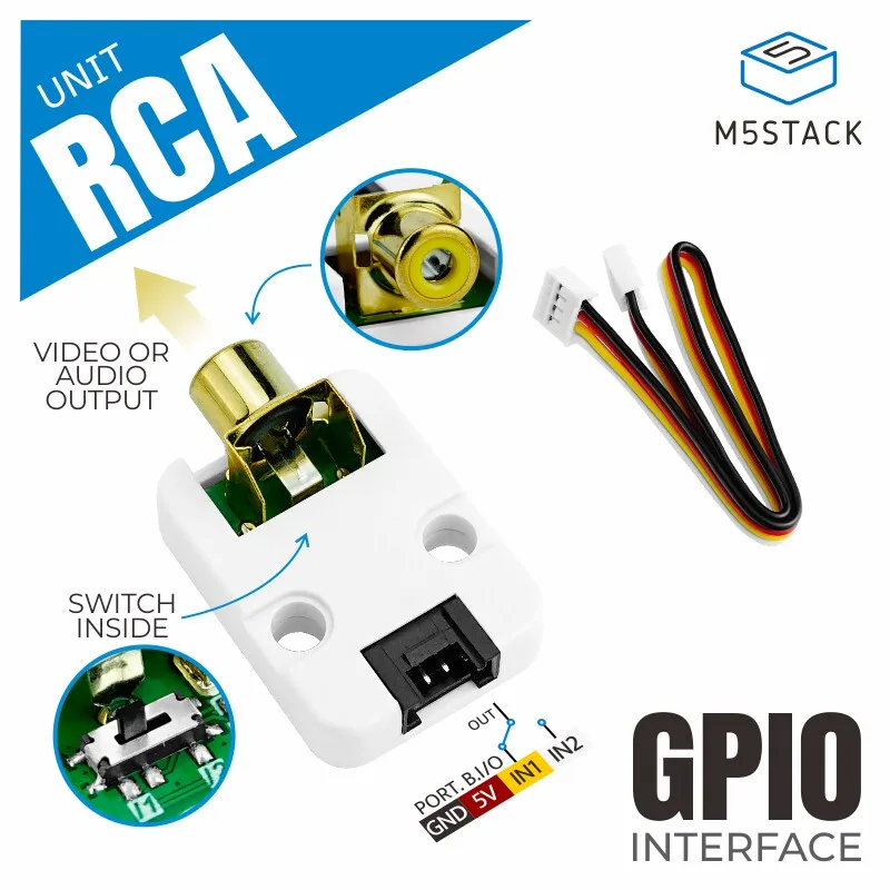 Official M5Stack Unit RCA Phono Plug Transmission Unit Composite Video and Audio Signal Transmission Connector