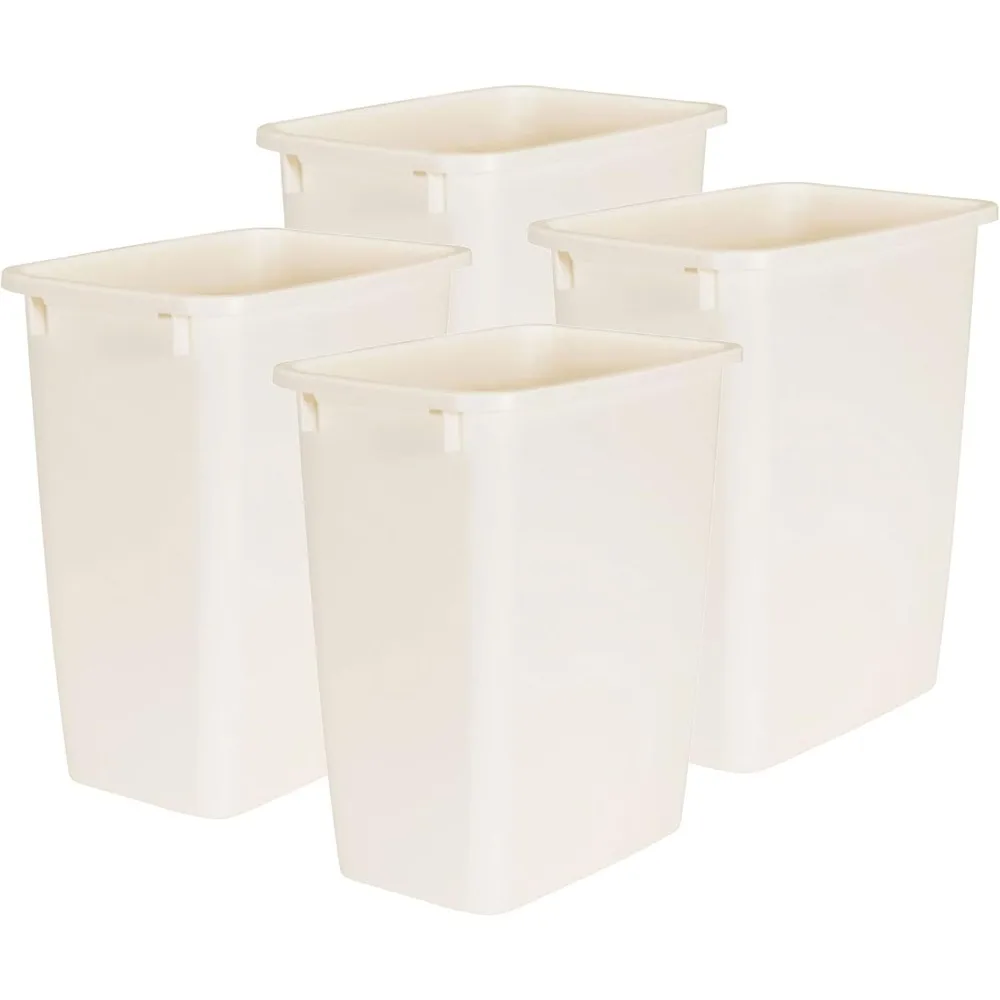 

21 Quart Traditional Kitchen, Bathroom, and Office Rectangular Plastic Open Wastebasket Trash Can, Bisque (4 Pack)