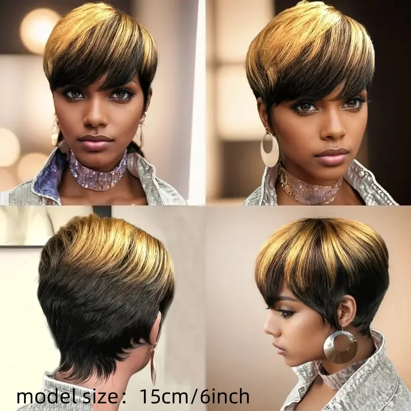 인모 가발 짧은 스트레이트 인모 가발 픽시컷 스트레이트 숏밥 가발 여성용 브라질 인모 머신메이드