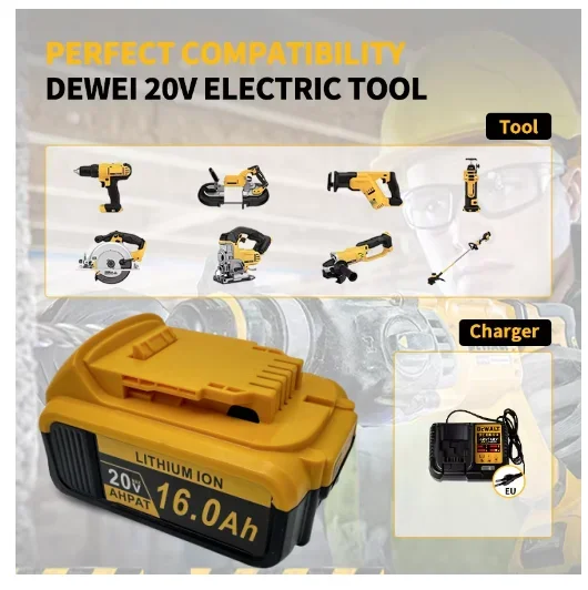 Originální 20V, 8,0AH 12AH 16AH 18AH, pro DEWALT DCB115, nabíječka baterií DCB118, rychlé nabíjení, lithiová baterie, baterie do nářadí - náhled 6