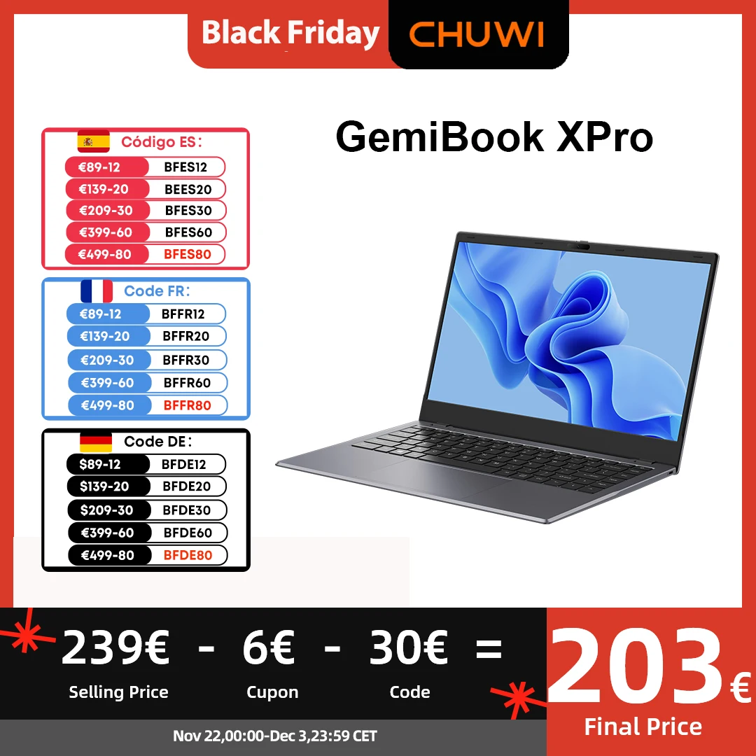 CHUWI 14 Inch GemiBook XPro FHD Screen Intel Celeron N100 Quad Core UHD Graphics 600 GPU 8GB RAM 256GB SSD Windows 11 Laptop