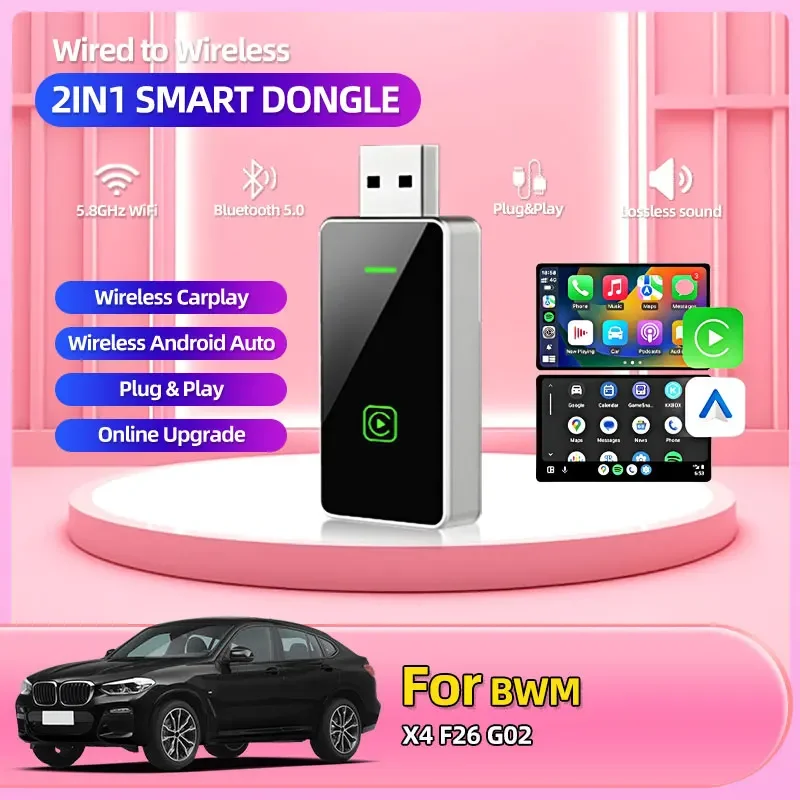 

Новый беспроводной адаптер Carplay Android Auto 2in 1 Smart Dongle 5G WIFI для iphone Android Телефон Автомобильные аксессуары для BMW X4 F26 G02