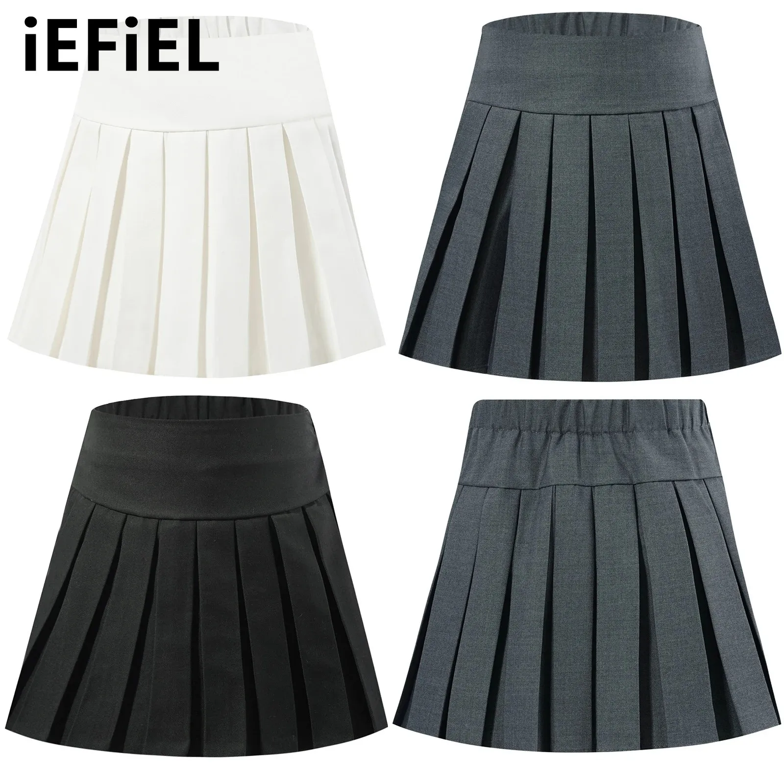 

Girls School Uniform Skirt Costume Solid Color High Waist A-Line Pleated Skirt with Built-in Shorts