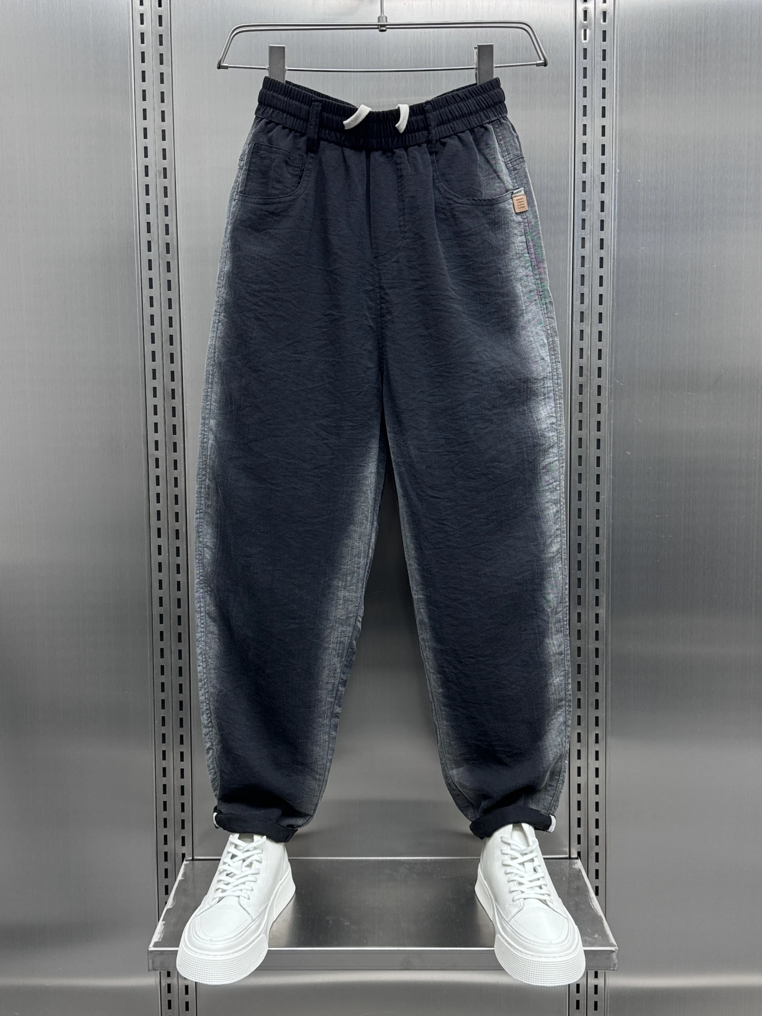 

Летние тонкие свободные мужские повседневные брюки из льна, дышащие, прямого кроя, укороченные (9/10), в стиле Harlan