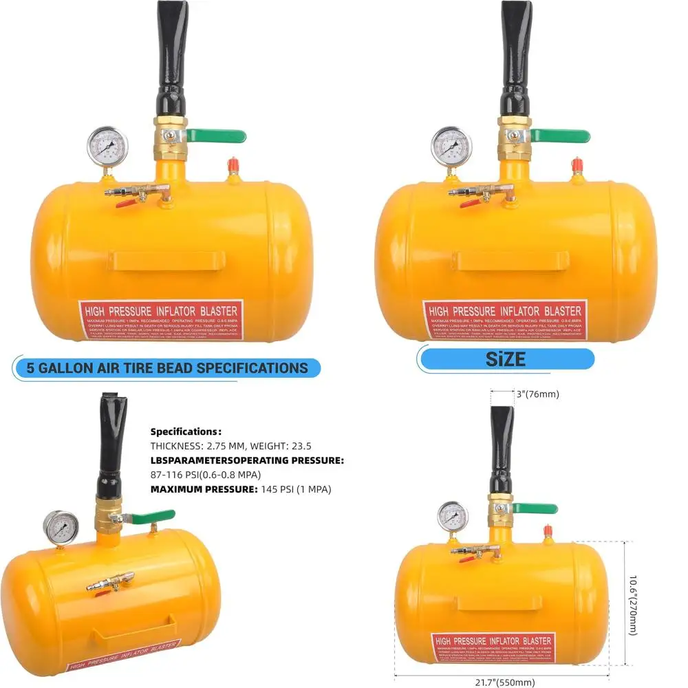 

Blast 110 PSI Air Tire Inflator for 5 Gallon Car, Truck, and ATV Tires with Yellow Gauge