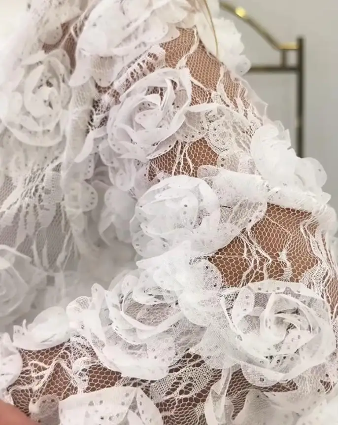 3D Floral Design Turn-Down Collar Long Sleeve Casual Blouse - No Belt Included