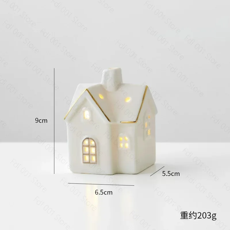Luminous Ceramic Snow House Christmas Tree Ornament Tabletop Scene Decor