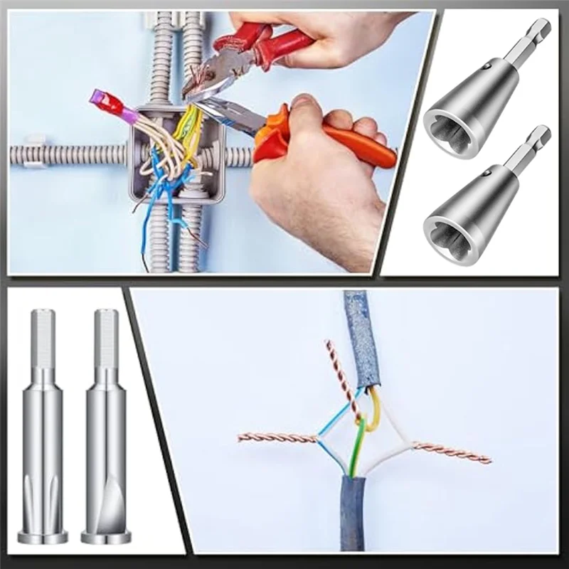 

A43F-4Pcs Wire Twister Tool For Drill,6Mm Wire Twisting Tool And 2-5 Way Wire Stripper Tool For Drill,Wire Nut Twister