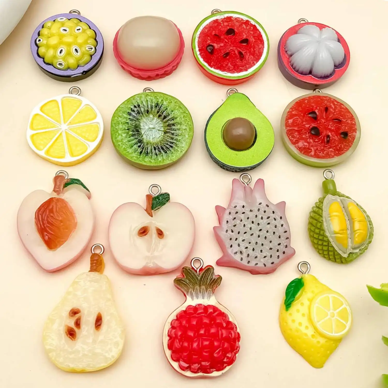  15pcs Charms Fruit Watermelon Lemon Apple Strawberry Resin Color Pendants DIY Crafts Making Findings Handmade Fashion Jewelry