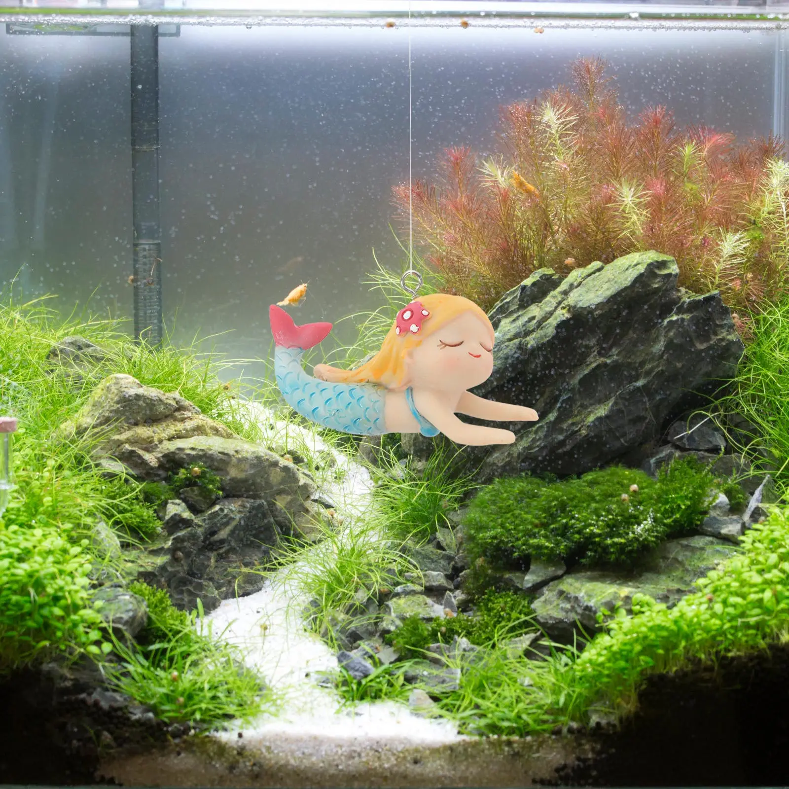 

Lovely Wear-Resistant Mermaid Aquarium Decor Adjustable Suspended Fish Tank Accessory Chic Desktop Decorative Aquarium Supply