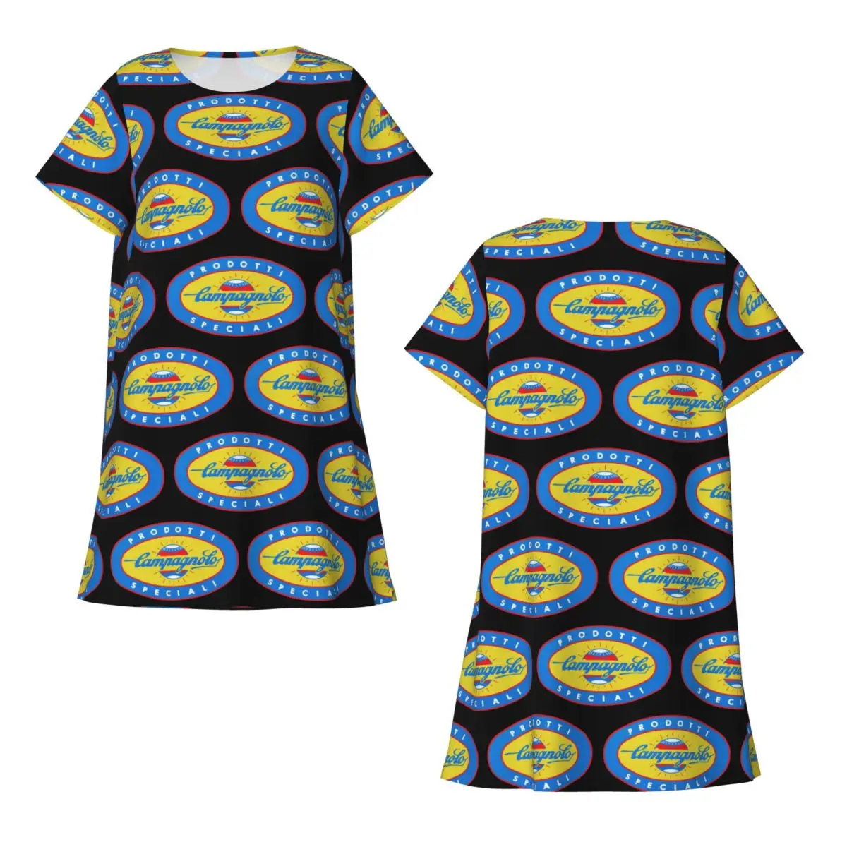 Camisola personalizada Campagnolo Vintage Italian Cycling Tour de manga curta para dormir, camisola feminina de manga curta, vestido de pijama