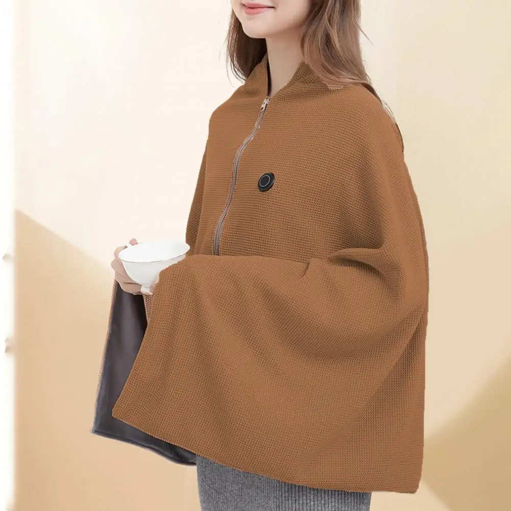 Cozy Polyester Fiber Cloak Usb Blanket Shawl for Women with 3 Heating Portable Electric Body Warming Cloak Soft Zipper Shawl