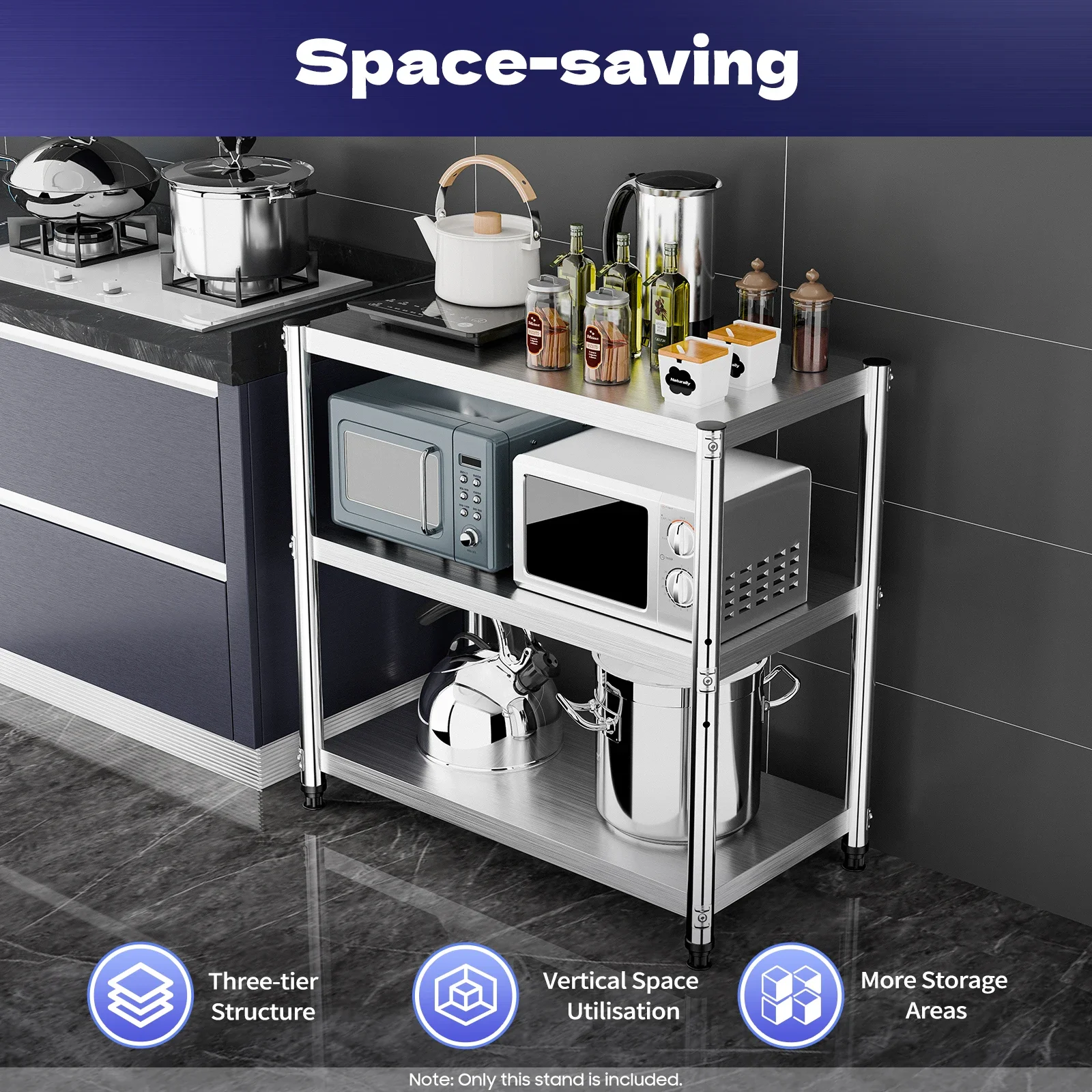 Stainless Steel Shelves in Kitchen Gastronomy Heavy Duty Kitchen Shelf for Microwave 3 Floors Stainless Steel