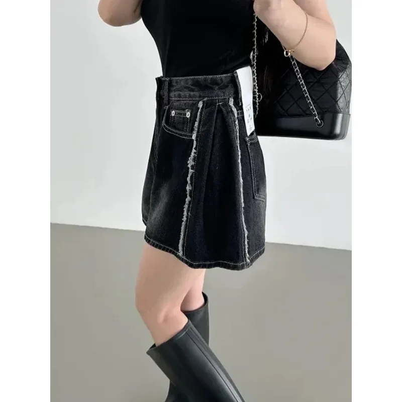

Retro Waed Distred A-Line Wide Leg Jeans Orts High Waist Casual Sle Faded Effect Frayed Hem Denim Skinnies for Women