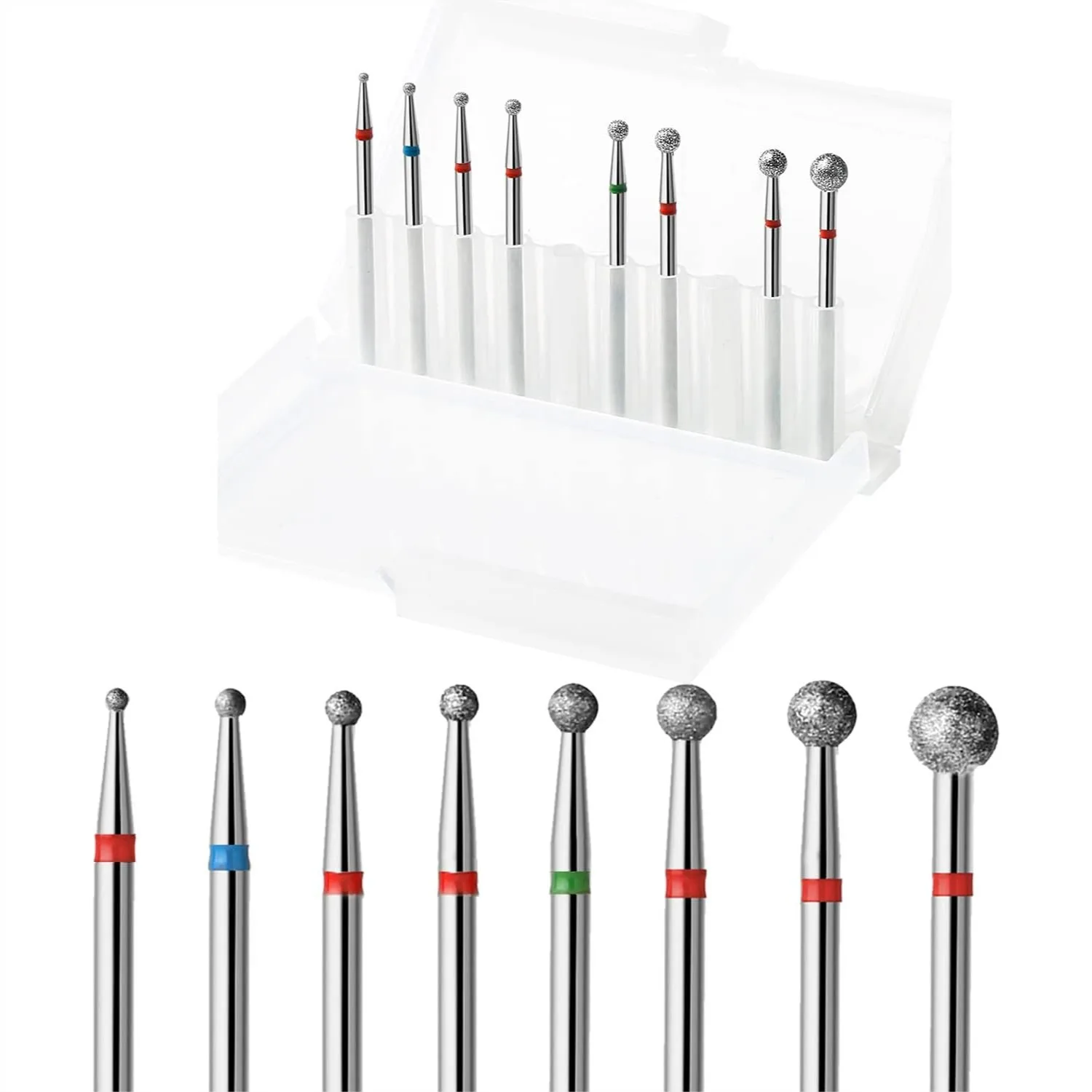 

8Pcs Diamond Ball Nail Drill Bits for Cuticle Cleaning, Gel Polish Removal, Acrylic Manicure Pedicure Tools with 3/32'' Shank