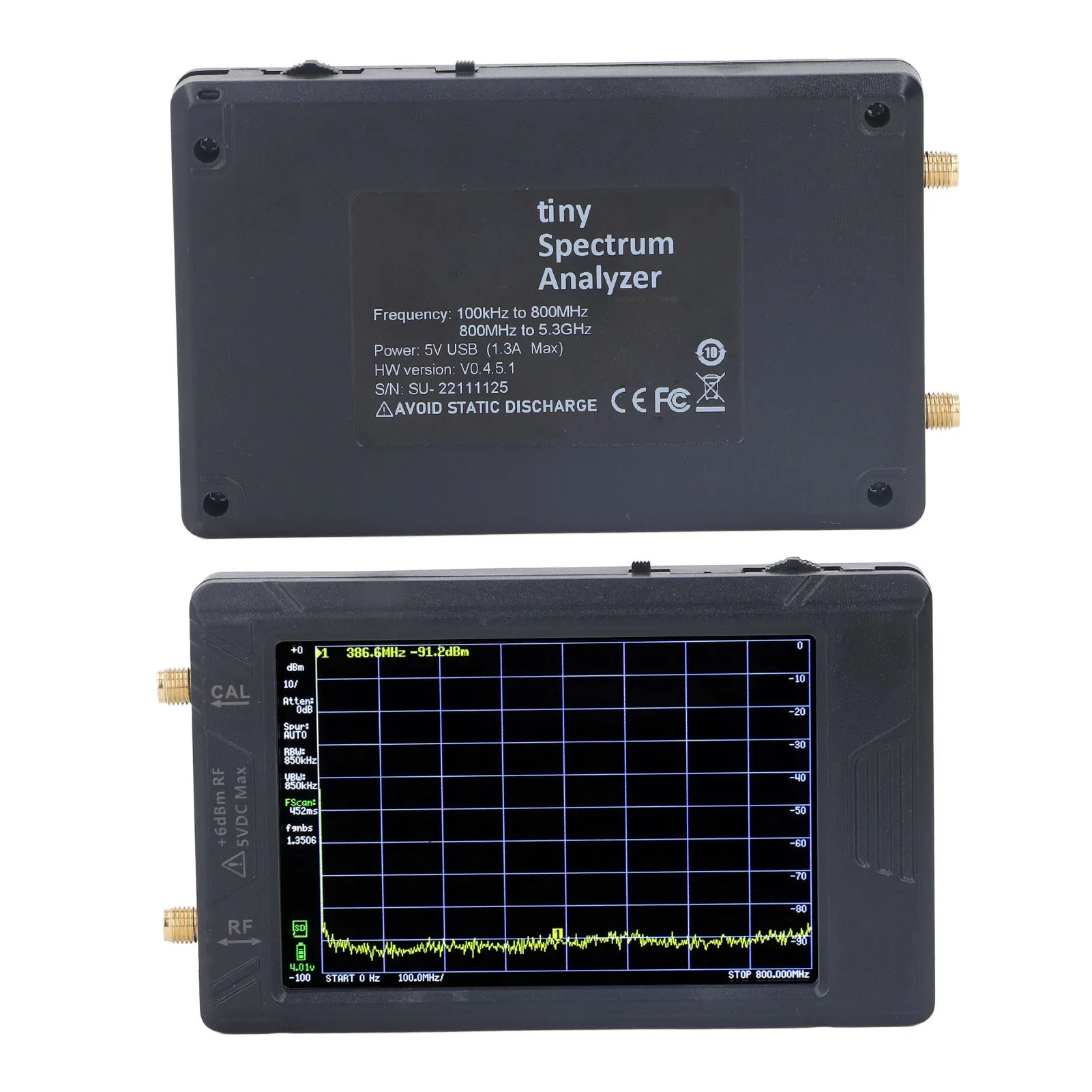 Spectrum Frequency Analyzer Resolution Switchable 100KHZ to 5.3GHZ 4in Screen Handheld Spectrum Analyzer Electrical Testing Tool
