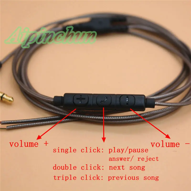 Aipinchun 3.5mm DIY Earphone Audio Cable with Mic Controller 126cm Repair Replacement Headphone Wire CTIA Standard Jack AA0203