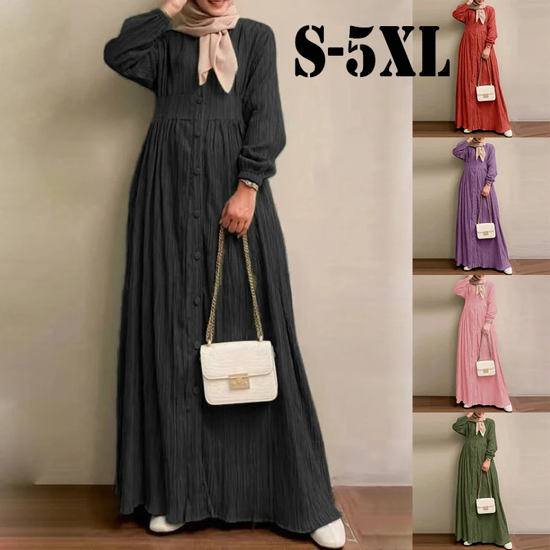 

Women's Muslim Robes Middle East Dubai Jubba Kaftan Maxi Dress Ladies Retro Elegant Long Sleeved Loose Big Swing Dress