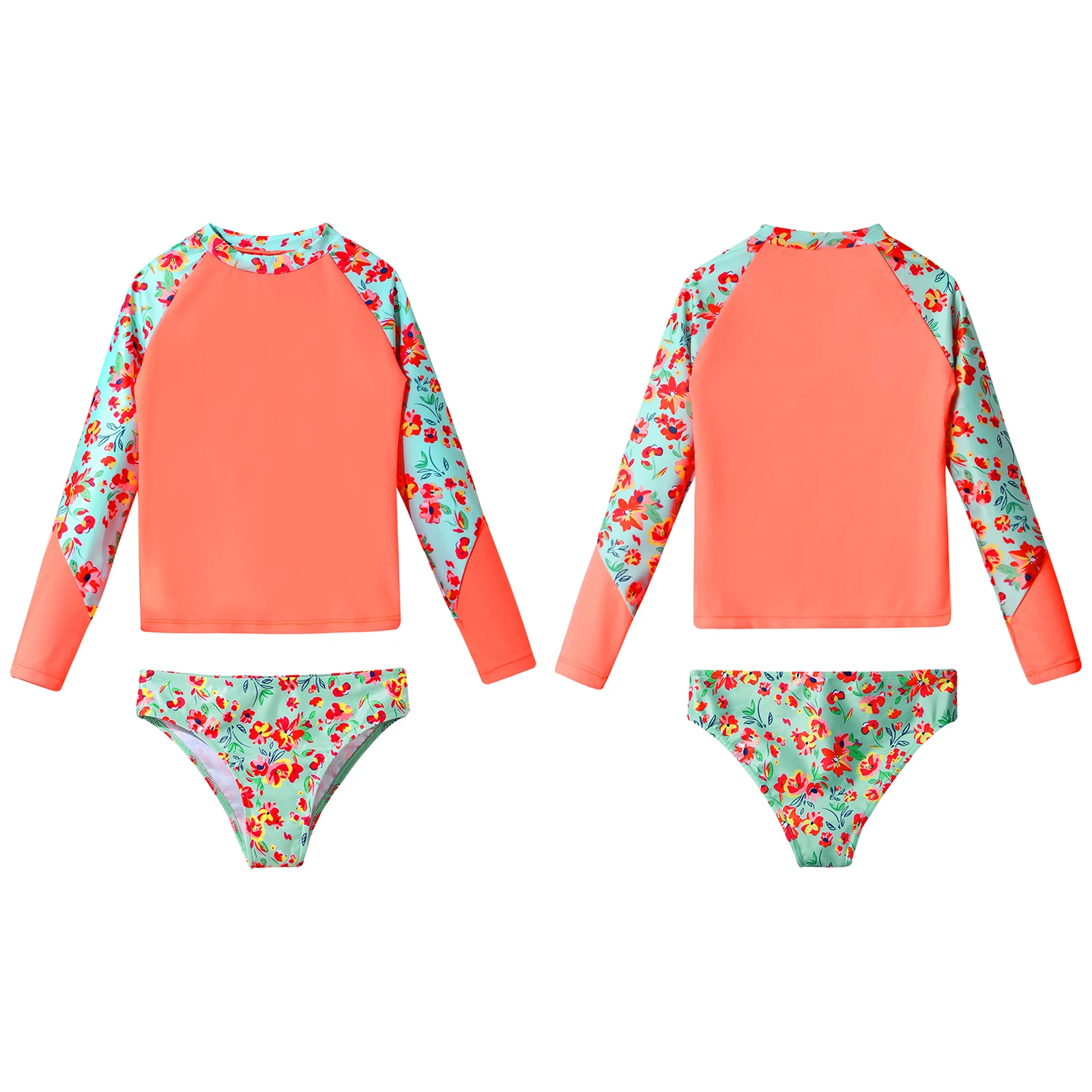 Children Pool Swimming Sets Bathing Suits Kids Printed Long Sleeve Swimwear Set Tops with Briefs Swimsuit for Girls Beach Wear