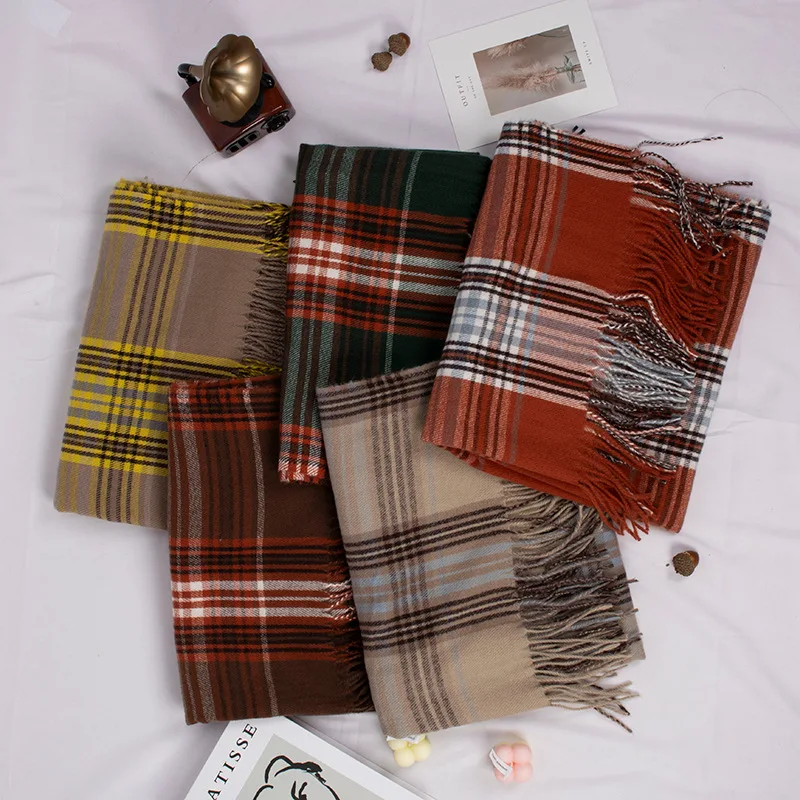 Winter Female Lattice Imitation Cashmere Scarf Autumn And Winter Thick Fashion Warm Wild Scarf Shawl bufandas mujer 2024