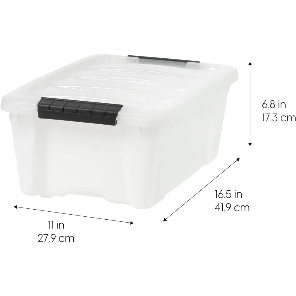 13 Qt Stackable Plastic  Bins with Lids, 6 Pack - BPA-Free,   - Discreet Organizing Solution, Latches