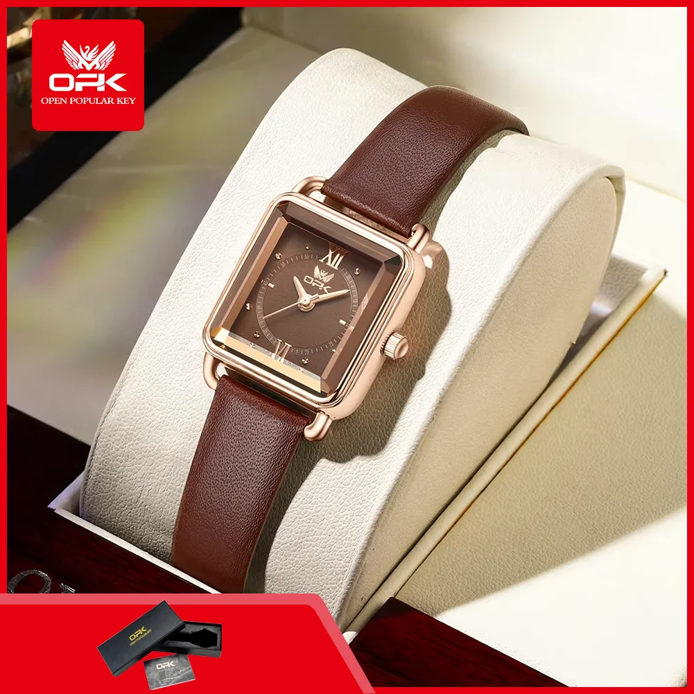

OPK 8177 Original Quartz Watches for Women Fashion Square Retro Leather Strap Waterproof Woman Watch Elegant Ladies Dress Watch