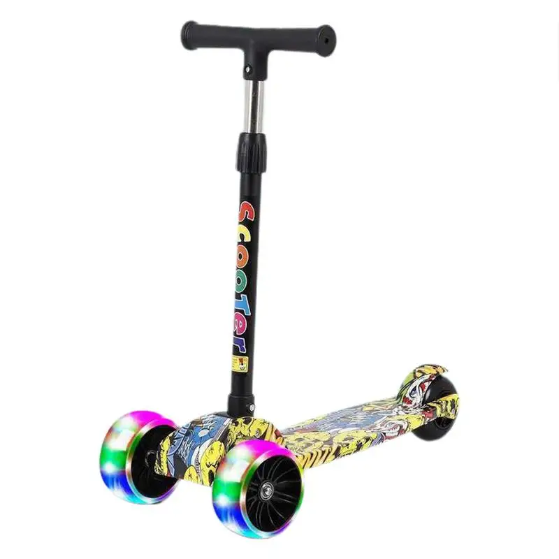 Boys Scooter Folding Colorful Graffiti Scooter Height Adjustable Three Wheel Scooter Non-slip Deck Kids Scooter For Friends