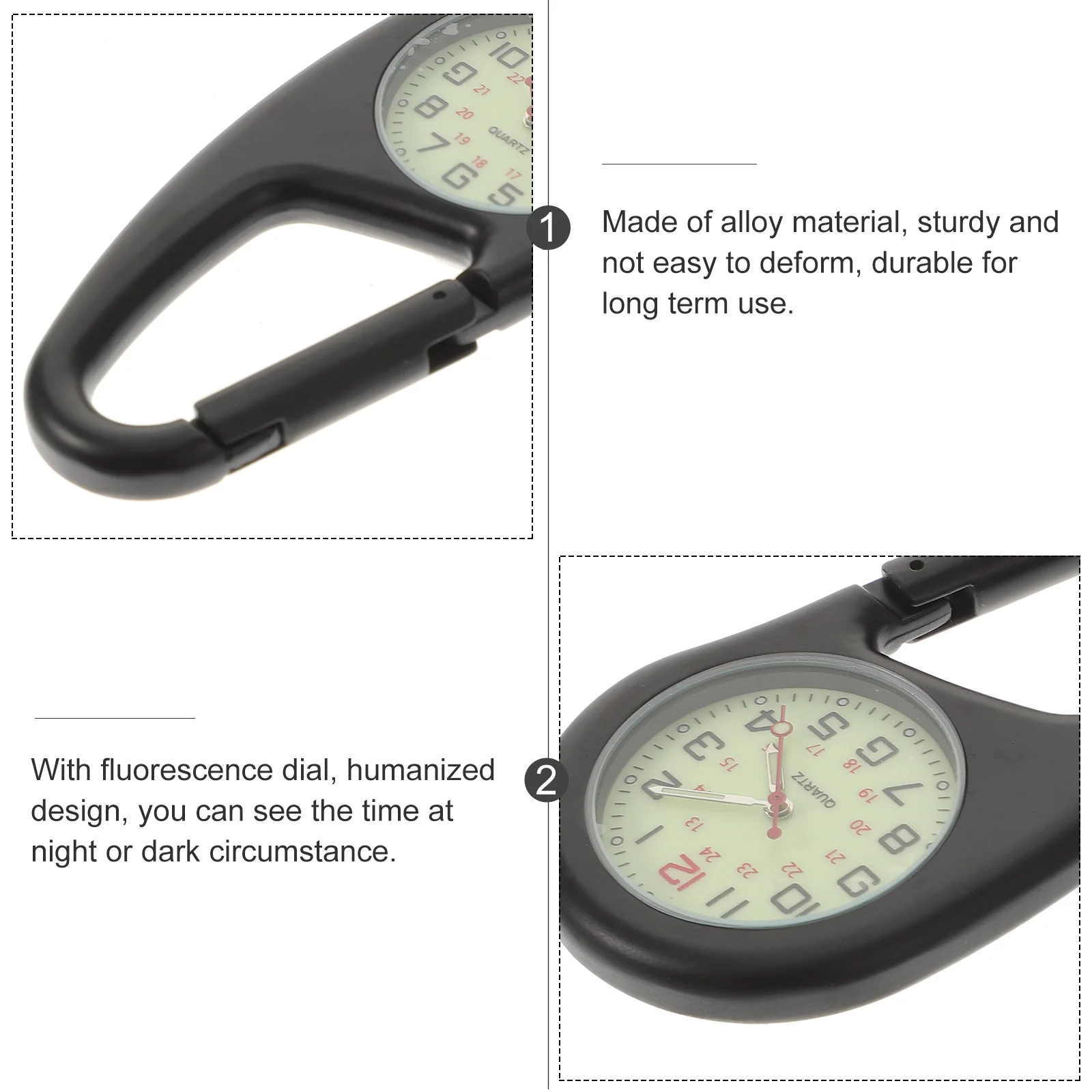 

2 Pcs Carabiner Quartz Watch Fob Mountaineering Buckle Climbing Fluorescent Dial Outdoor Sports Mens Wrist Durable Alloy Fitness