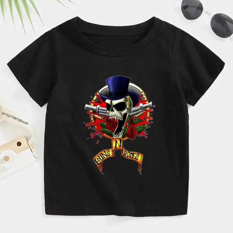 3T~14T Rock Band Gun N Roses Children\'s T Shirt Boys and Girls Kpop Music Short Sleeve Tops Kids Casual Cotton Clothes