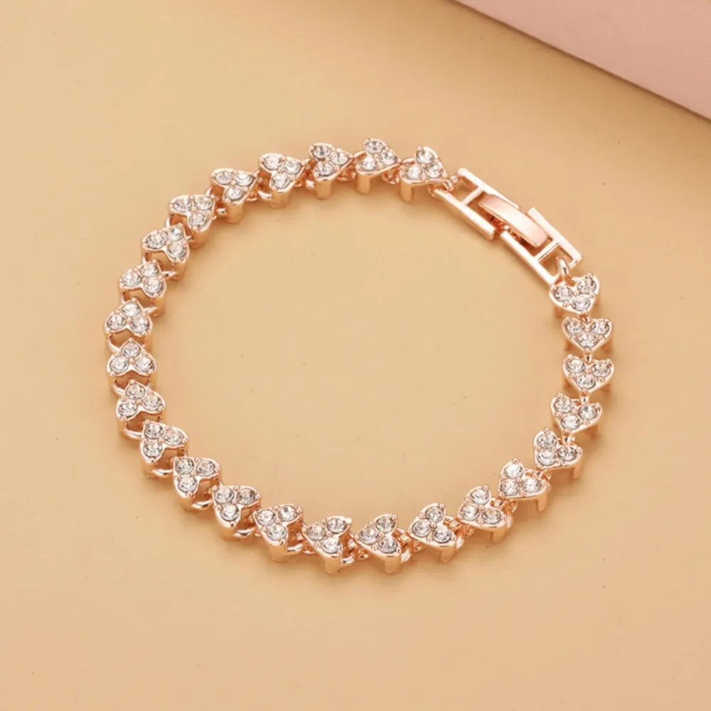 Luxury Roman Crystal Bracelet for Women New Fashion Heart Chain Charm Rhinestone Bangle Wedding Bridal Jewelry Accessories Gifts