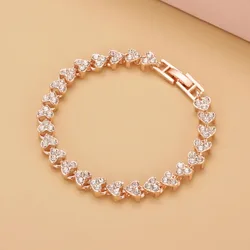 Luxury Roman Crystal Bracelet for Women New Fashion Heart Chain Charm Rhinestone Bangle Wedding Bridal Jewelry Accessories Gifts