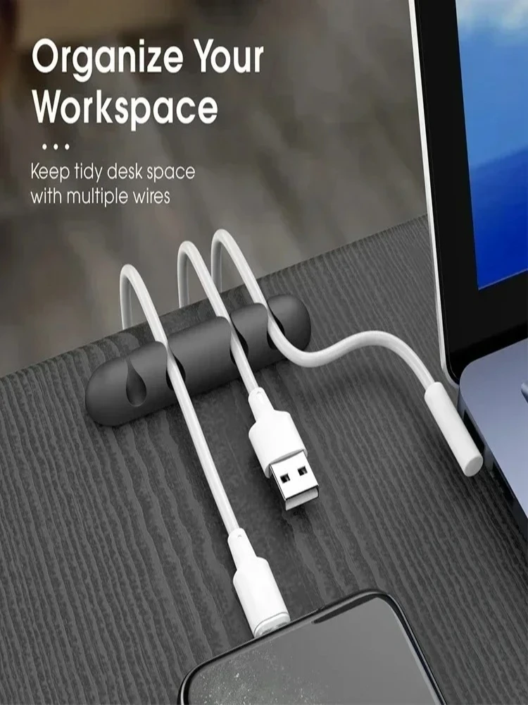 Organizer przewodów kablowych Silikonowe klipsy do nawijania kabli USB Samoprzylepne do myszy, klawiatury i zestawu słuchawkowego do iPhone'a Huawei — zdjęcie 2