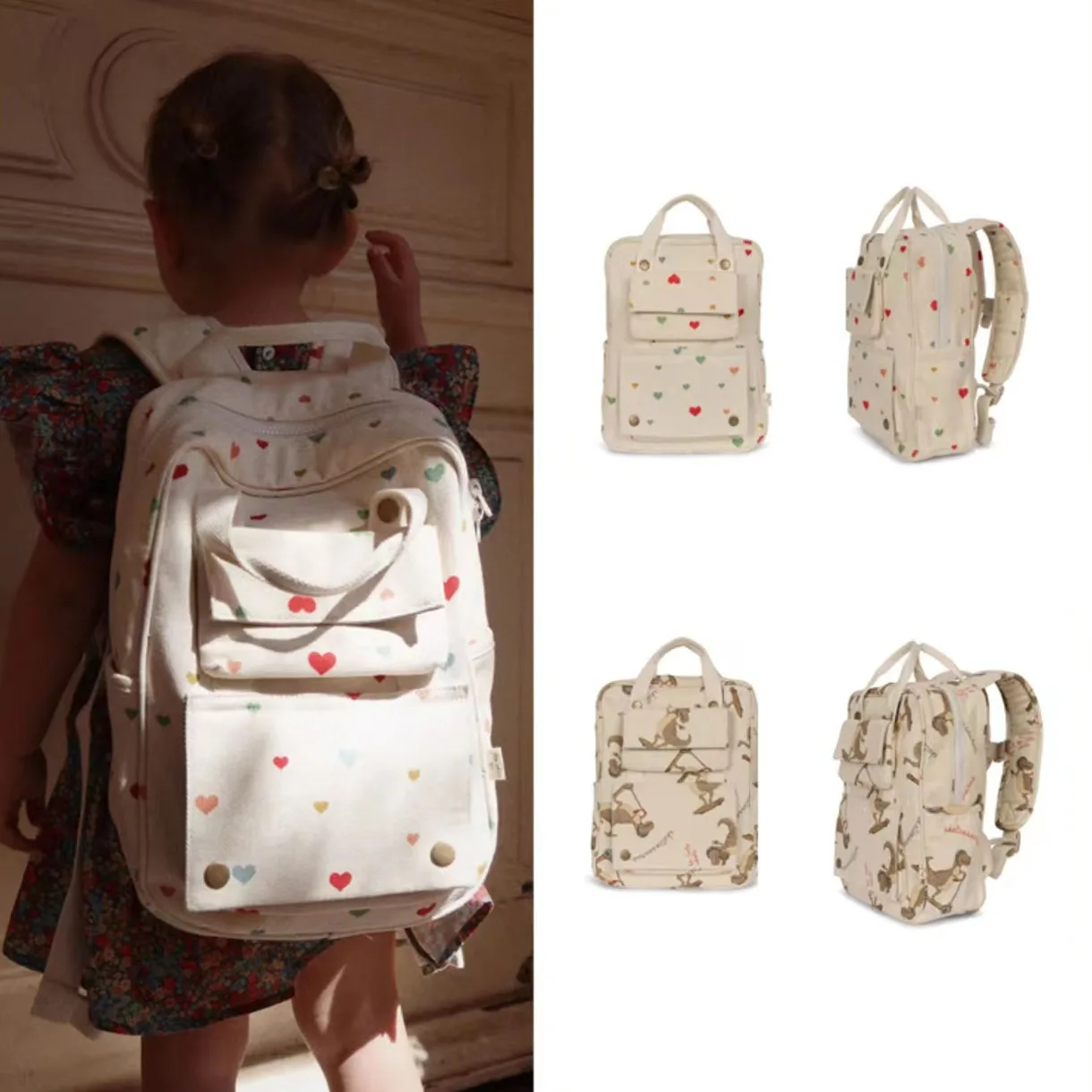 KS-mochilas escolares para niños pequeños, morral infantil de marca con estampado de corazón y dinosaurio, para guardería, 2023