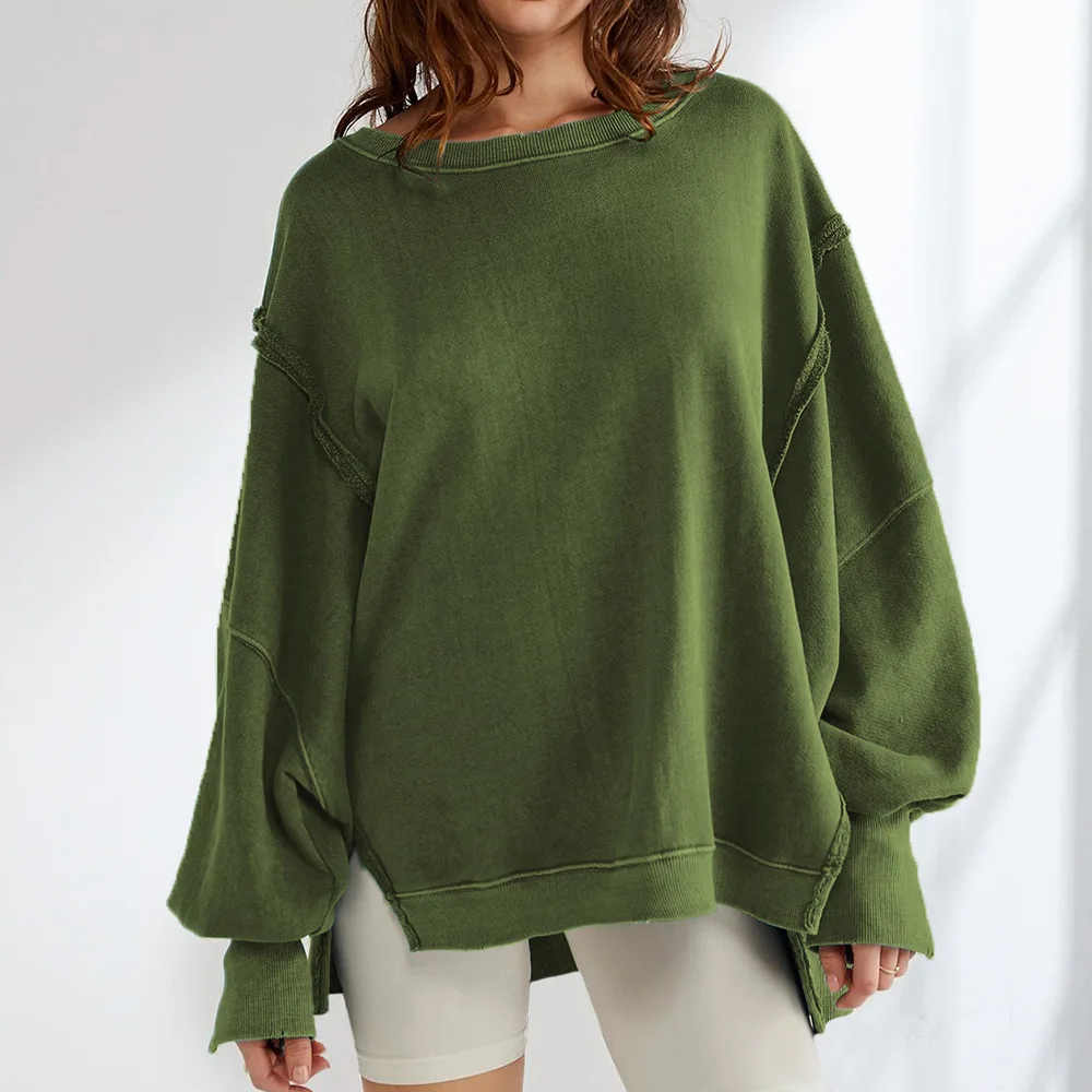 2025 Round Neck Hoodie Women's Sports Base Sweater Knitted Sweater Long Sleeved Top
